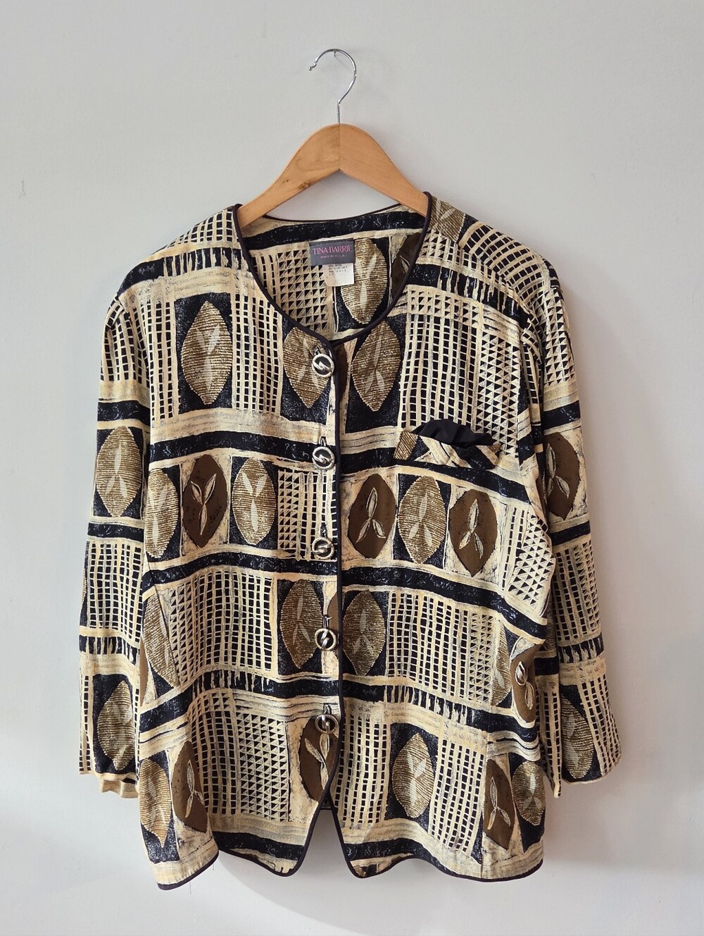 Tina Barrie Vintage Rayon Shirt Jacket Women's Size 18 Abstract Art Print 90s